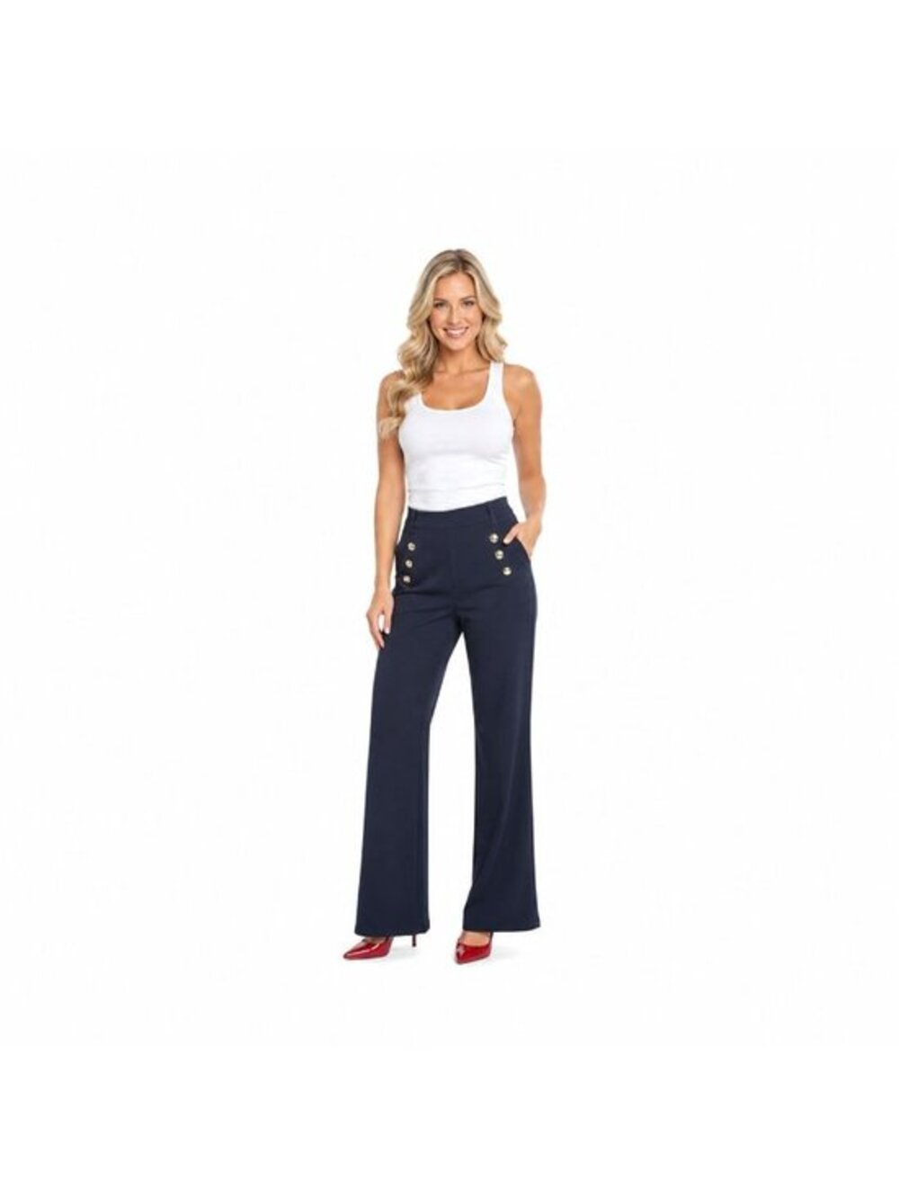 New Collectif London Vintage Retro Jean Size 6 Navy Sailor Button Wide-Leg Pants